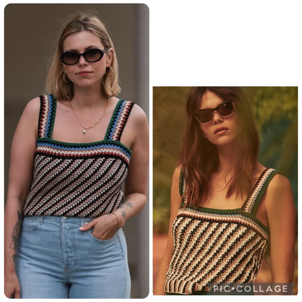 Veronica Beard “Livina” Multicolor Striped Crochet Tank